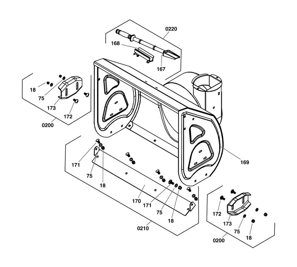 Auger Housing Group Diagram and Parts List for 1696620-03-M27/1150MD 2020 Briggs and Stratton Snow Blower